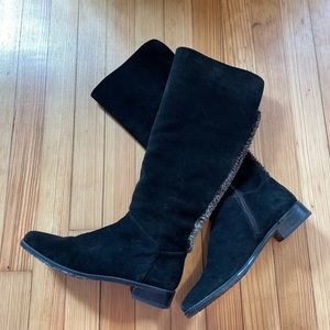 Stuart Weitzman Suede Faux Fur Trim Riding Boots